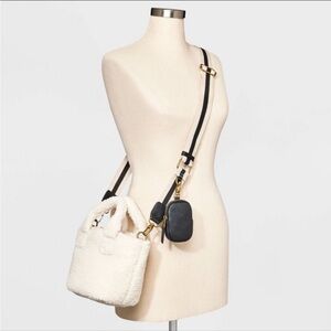 Black Leather Crossbody Bag with Striped Strap